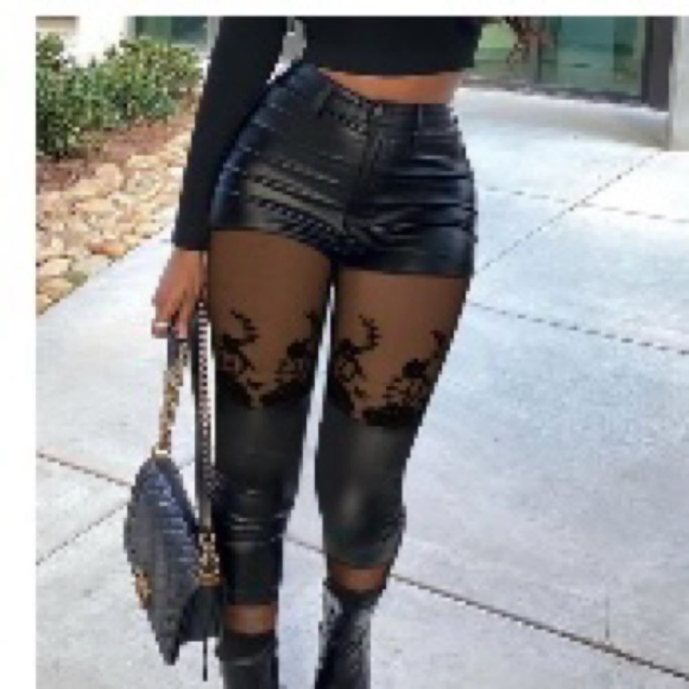 Lace Leather Skinny Pants